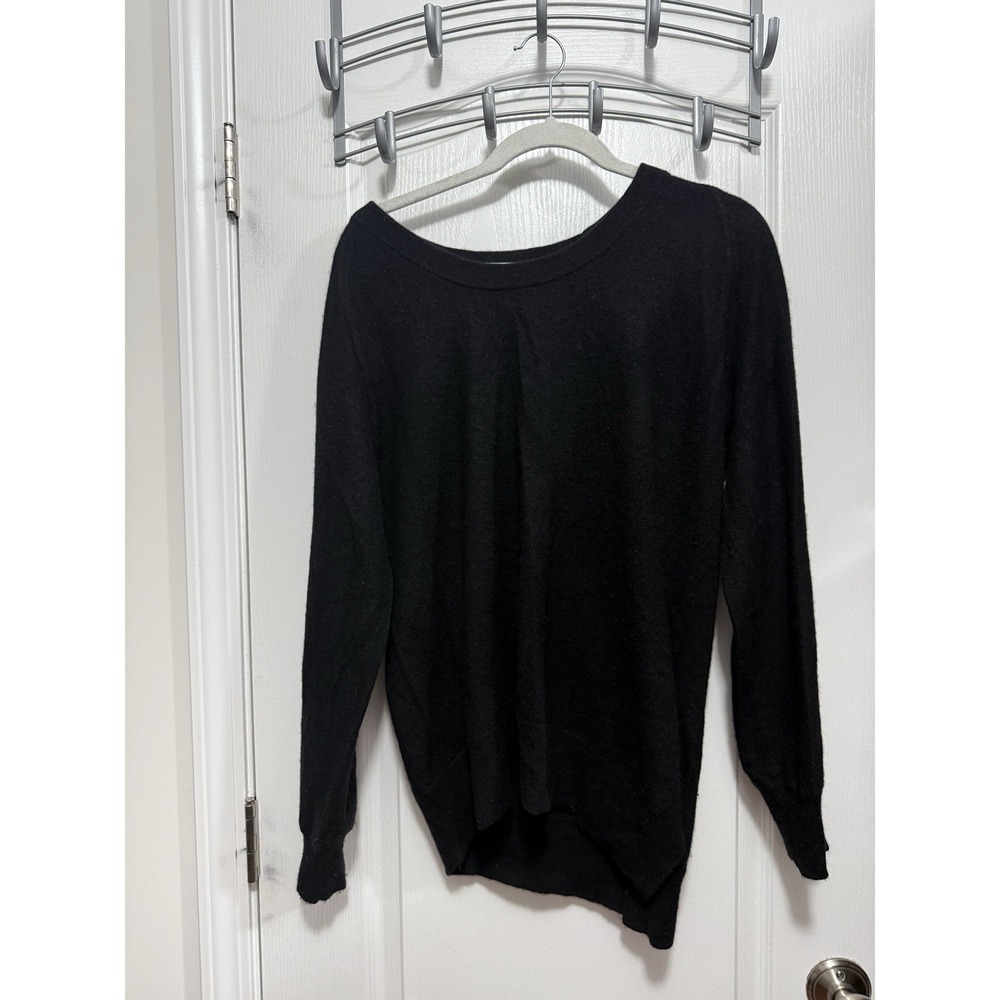 Aqua Cashmere Womens L Black Asymmetrical Side Slit Sweater Quiet Luxury Knit - Picture 2 of 16